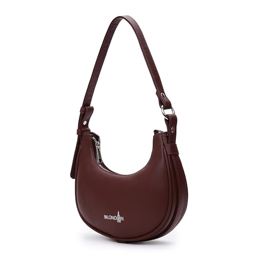 Image of K London Women's Vegan Leather Half Moon Bag | Stylish Black Shoulder Hobo | Compact Baguette Purse for Office, Casual, Party & Travel Use