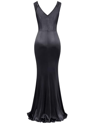 MUXXN Women's 1950s Vintage Sleeveless Ruffle V Neck Mermaid Hem Cocktail Evening Gowns Dresses2