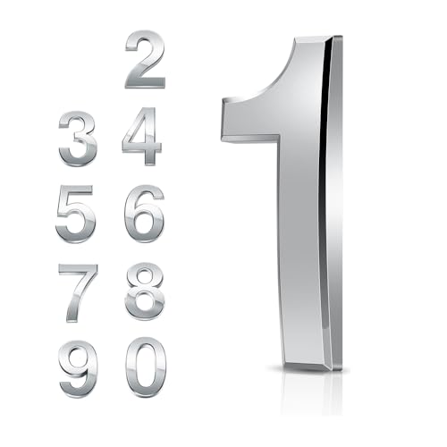 Door Numbers 0-9, 3 Inches 3D House Number Chrome Adhesive 7.6cm Self Stick Waterproof Plaques Chrome Electroplated Nameplate Stickers for House Wall Mailbox Hotel Rooms Address Gate Numerals (1)