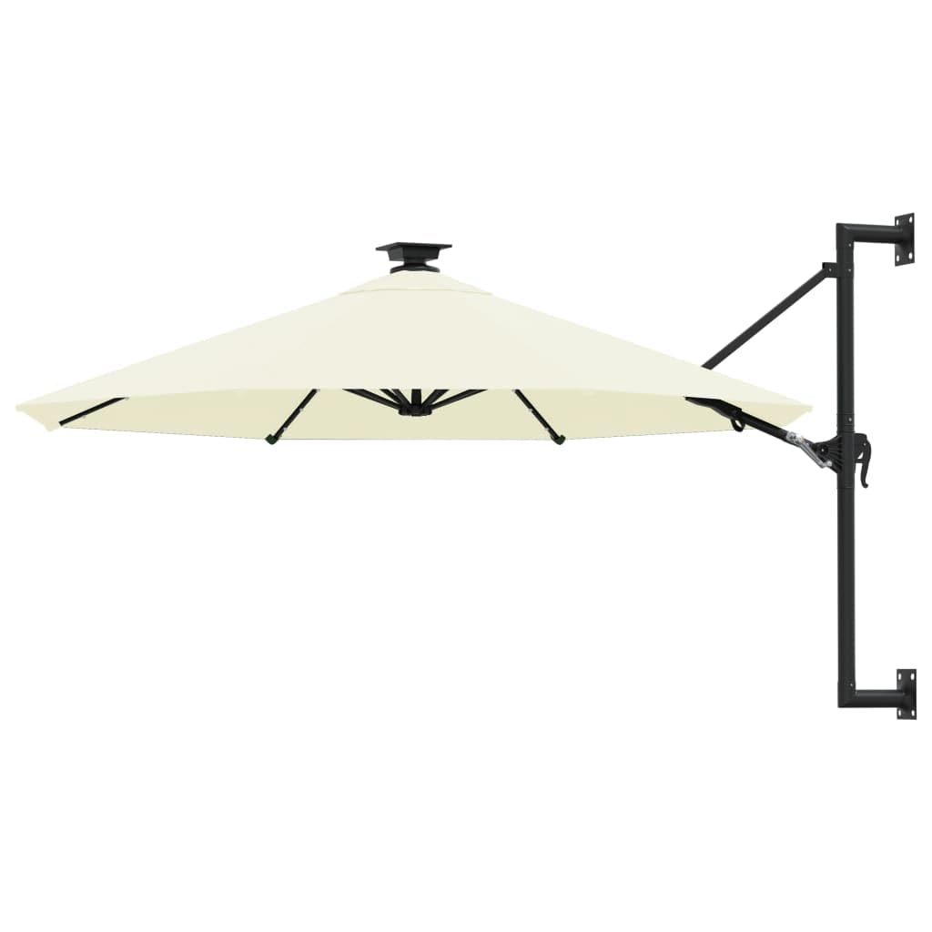 vidaXL Sombrilla de Jardín de Pared con Luces LED, Parasol Protector, Refugio Solar, Paraguas para Playa Patio Exterior, Arena 300 cm