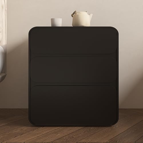 Table de chevet en bois massif blanche avec 3 tiroirs de rangement et revêtement en cuir crème