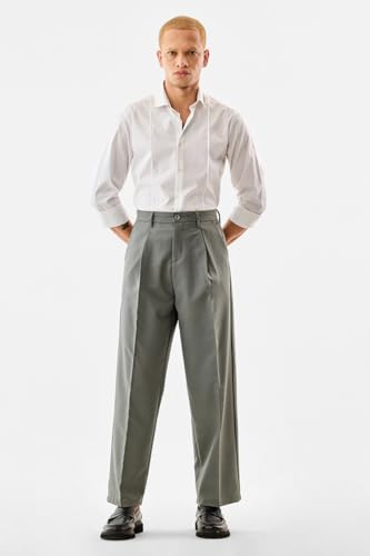 Image of SNITCH Men Casual Wear Chinos | Baggy Fit Wide-Leg Solid Trousers | Stretchable Cotton Blend Pants for Summer Outings