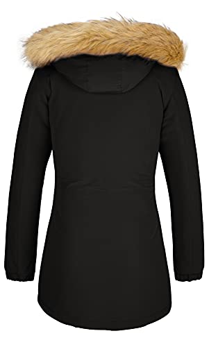 WenVen Women's Winter Hooded Waterproof Parka Jacket Ski Coat(Black, S) — view 3