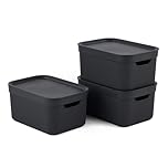 Jive Dekobox Set of 3 5 L Storage Boxes with Lids, Plastic (Recycled PP), Dark Grey, 3 x 5 L (26.5 x 18.5 x 20 cm), Darkgray