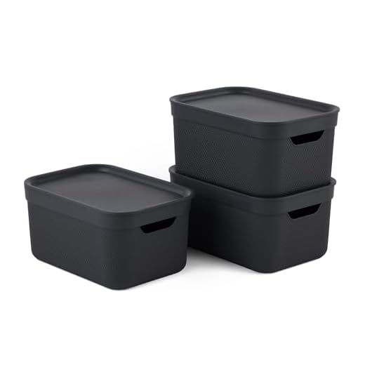 Jive Dekobox 3er-Set Aufbewahrungsbox 5l mit Deckel, Kunststoff (PP recycelt), dunkelgrau, 3x5l