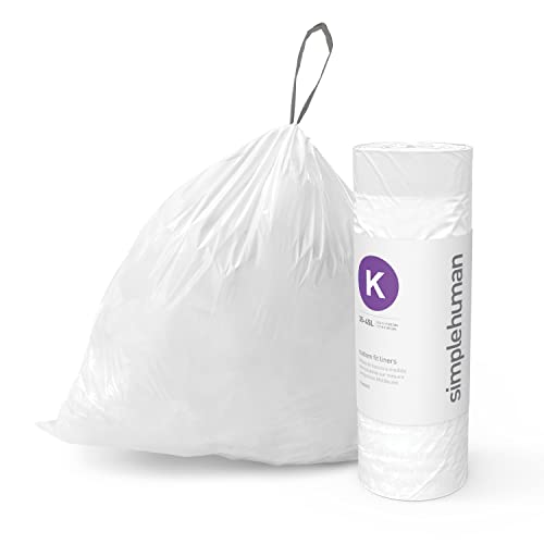 Image of simplehuman Code K Custom Fit Drawstring Trash Bags, 240 Count, 35-45 Liter / 9-12 Gallon, White