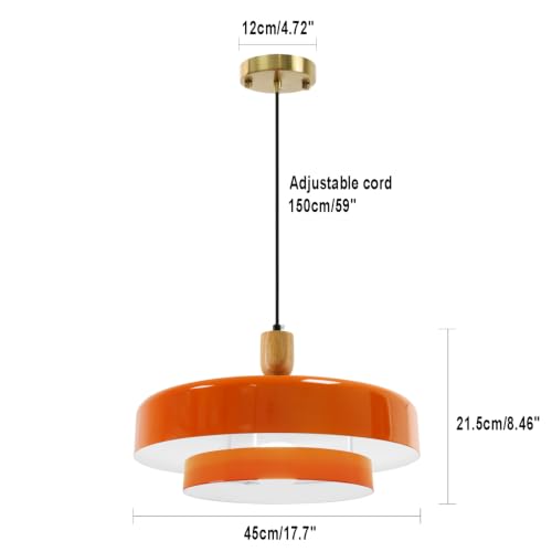 Image of Mid Century Orange Hanging Pendant Light, 2‑Tier Metal Hanging Lamp