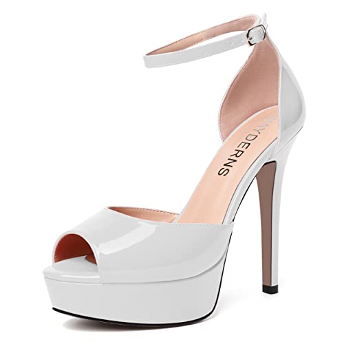 WAYDERNS Womens Peep Toe Adjustable Strap Evening Platform Dress Patent Buckle Stiletto High Heel Pumps Shoes 5 Inch