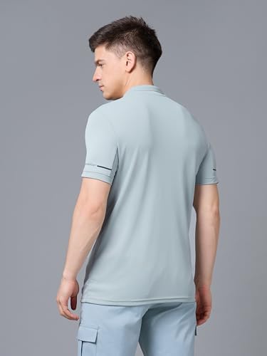 Image of TECHNOSPORT Men's Solid Slim Fit Polo Collar T-Shirt TECHNOCOOL+ Half Sleeve Button Polyester for Gym Running Workout UPF50+ Anti Odour