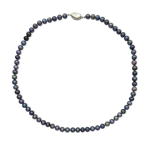 YING LAN Genuine Cultured Black Freshwater Pearl Necklace for Women Ladies, Dainty Pearl Beaded Necklace Strand With Plated Sterling Silver Clasp