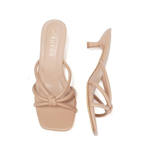 Women's Spaghetti Strap Square Open Toe Kitten Heel High Heel Sandals, Knot Design, Summer Fashion Slippers, Heel Height 1.8~2 inches - Image 5