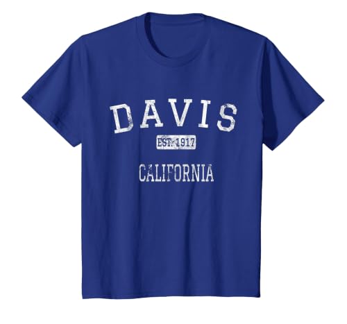 Davis California CA Vintage T-Shirt, Youth, Royal Blue, X-Small