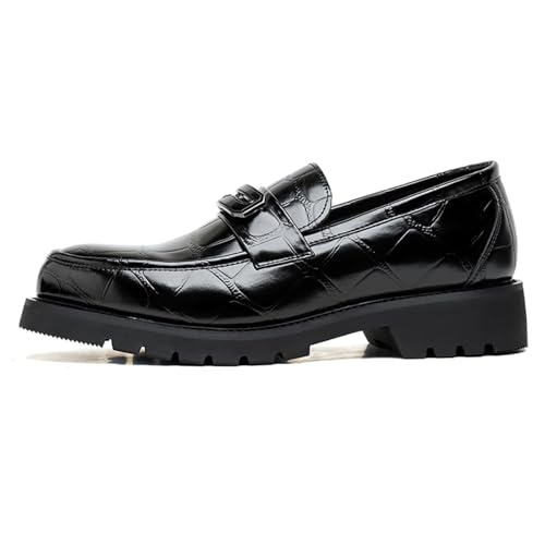 Men's Patent Leather Printed Platform Slip-On Loafers Retro Round Toe Lug Sole Non-Slip Business Formal Shoes Casual Driving Work Shoes4