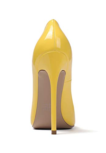 SAMMITOP Womens Closed Toe Pumps Slip On Stilettos Shoes High Heel Evening Dress Shoes 12cm Heels Yellow US13 - Thumbnail 3