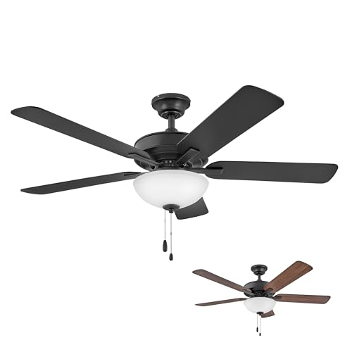 Hinkley Metro 52' LED Indoor Dual Mount Ceiling Fan with Light - Traditional Style, Reversible Wooden Fan Blades - Matte Black & Walnut - Remote Sold Separately