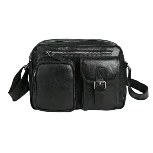 Genuine Leather Shoulder Bags Mens Messenger Bags Casual Daypacks Travel Bags Briefcases Luggage Crossbody Bags(Black)