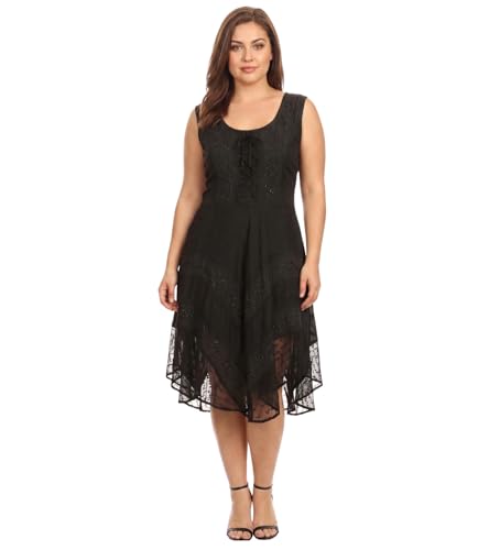 Image of Sakkas Sundara Stonewashed Rayon Embroidered Mid Length Dress