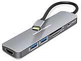 USB C Hub Multiport Adapter TECHTOBOX 6-in-1 Portable USB Type C Dongle (4K HDMI,2 USB 3.0 Ports,SD/TF Card Reader,100W Power Delivery) Compatible for MacBook Pro Air and Other USB C Laptops
