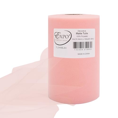 Image of Expo International Decorative Matte Tulle, Roll /Spool of 6 inch X 100 Yards, Lightweight Polyester Tulle Fabric for Tutus, Costumes, and Party Decorations, Washable, Easy-to-Use, Blush Pink