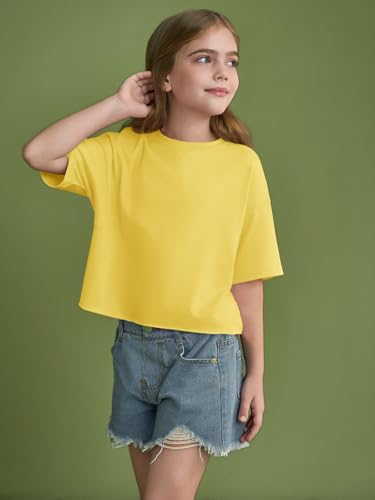 Image of Girls Athletic Oversized Crop Tops Kids Drop Shoulder Short Sleeve T Shirts Workout Tees 5-14 Years