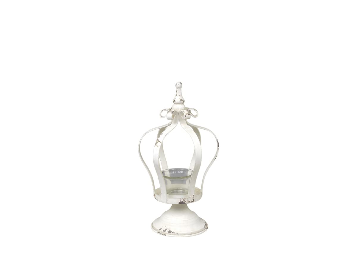Chic Antique Krone auf Fuß Teelichthalter Laterne Windlicht Antique Creme Shabby