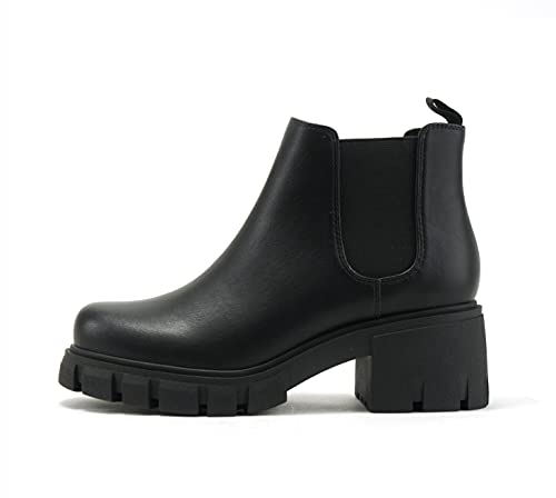 Soda PIONEER ~ Women Lug Sole Mid Heel Chelsea Fashion Ankle Bootie w/Double Elastic Gore (Black, 9.5) by Soda - Used condition - US$37.98
