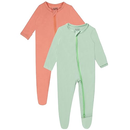 Image of GUISBY Rayon Baby Footed Pajamas with Mitten Cuffs,Soft Long Sleeve Romper 0-18 Months