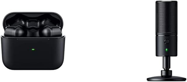 Razer Hammerhead True Wireless Pro - THX Certified True Wireless Earbuds with Active Noise Cancellation, Black & Seiren X - Streaming USB Condenser Microphone, Black