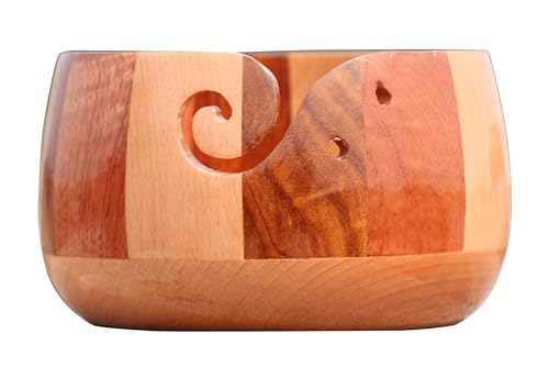 Image of Wooden Yarn Bowl for Knitting Yarn Bowl for Crocheting, Yarn Storage Bowl to Prevent Slipping, Wooden Yarn Holder, Best Gift for Crochet (#Design-5)
