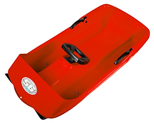 Ondis24 Schlitten mit Lenkrad Super Bob rot 1 Sitzer Lenkschlitten Lenkbob Rennrodel Rennschlitten mit Bremsen Schlitten