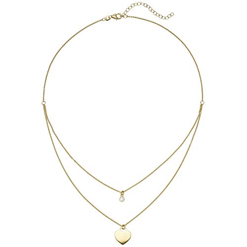 Jobo Damen-Halskette Herz aus 925 Sterling Silber vergoldet mit Zirkonia 44 cm