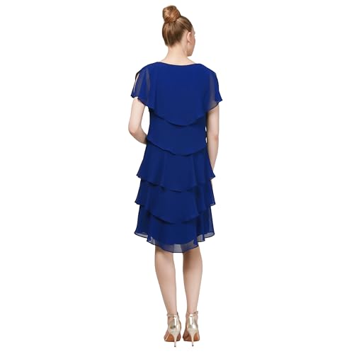 Image of S.L. Fashions Women's Short Sleeve Tiered Chiffon Cocktail Dress, Wedding Guest Gown (Petite and Regular Sizes)