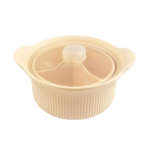 Vaporizador para microondas, silicona de grado alimenticio con compartimentos, brócoli y olla de verduras con asa y tapa, vaporizador de 3 piezas para fideos, pasta, sopa, pescado, mariscos, alimentos