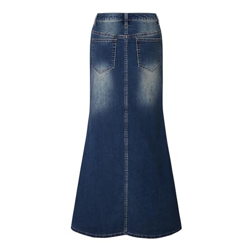 Women's Stretch Denim Maxi Skirt with Flare Hem, Fashion Long Skirt2