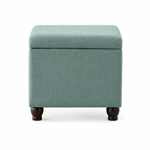 Image of HomePop 22 inch Medium Rectangular Storage Ottoman - Aqua Linen
