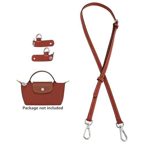 Image of Bag Leather Strap Replacement Adjustable Crossbody Shoulder Straps for XS MINI Pouch, No Damage Conversion Kits Accessories (MINI-Chestnut Brown-Silver)