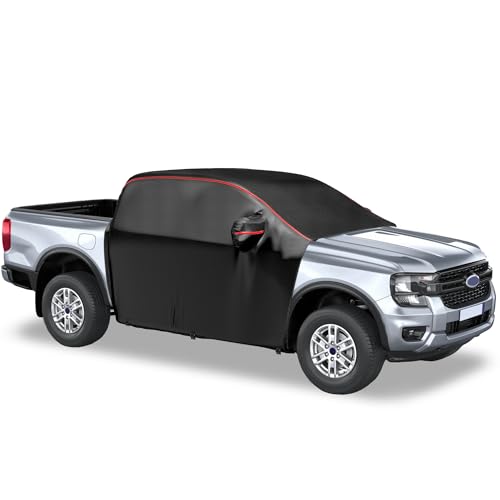 Image of MZS Cab Cover Compatible with Maverick /Ranger 2019-2026, 600D Waterproof Truck Half Cover with Driver Door Zipper Antenna Hole, All Weather Snow Rain UV Protection Car Cab Covers