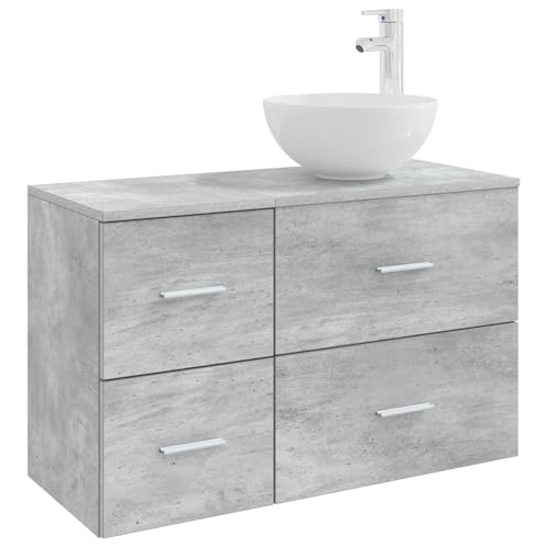 Muebles de baño con 3 cajones gris hormigón madera resistente con lavabo y grifo completo 2