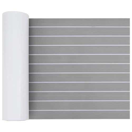vidaXL Suelo para Botes Autoadhesivo Gris Claro y Blanco 240 x 60 cm Espuma Eva | Antideslizante y a Prueba de Agua, Ideal para Uso Interior/Exterior, Diseño Rayado Chic para Cubiertas de Barcos