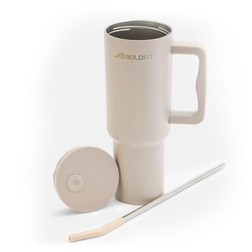 Image of Boldfit Tumbler Bottle with Lid and Straw 1.2L Stainless Steel Water Tumbler | Leakproof Travel Mug with Handle & Reusable Straw Sipper with Cleaning Brush 1200ml
