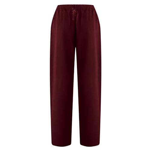 Womens Capris for Summer Dressy Fitted Capri Pants Cotton Linen Casual Pants 2024 Trendy Beach Vacation Outfits Womens Cargo Pants with Pockets Wine XL3