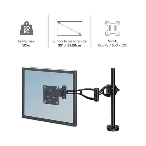 Image of Fellowes 8041601 Professional Series Adjustable Depth Computer Monitor Stand for Desk with Single Monitor Arm, 30 Inch Monitor Capacity