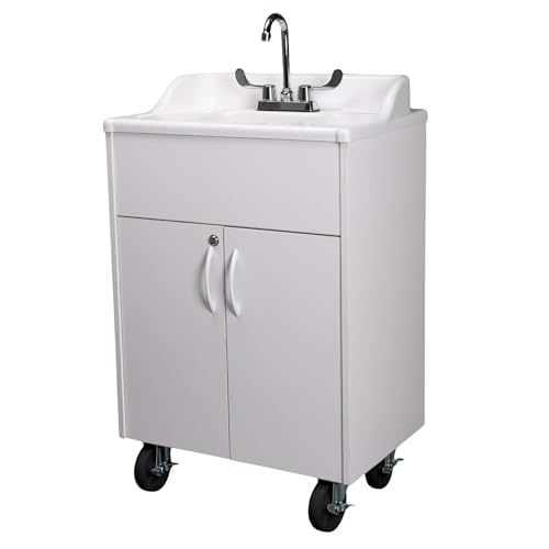 Premier Portable Sink Hand Wash Station, Single Basin Hand Washing Station, Freestanding Portable Sink with Hot Water, Handwashing Stations, For Commercial, Outdoor, Food Trucks & Concession (White)