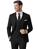 Gentle Season Men's 3 Pieces Slim Fit Black Suit Elegant Solid One Button Single Breasted Tuxedos Suits for Men Prom Party Wedding & Business Blazer Vest Pants Set Regular 42