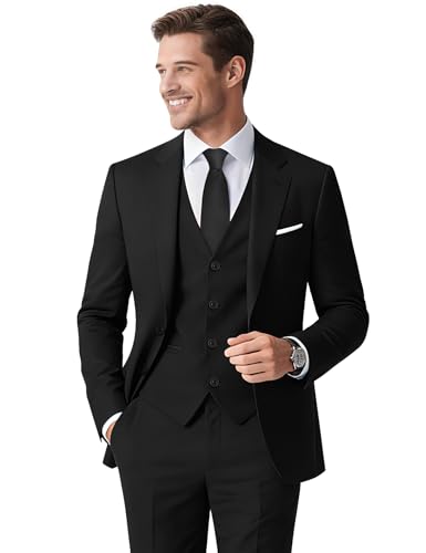 Gentle Season Men's 3 Pieces Slim Fit Black Suit Elegant