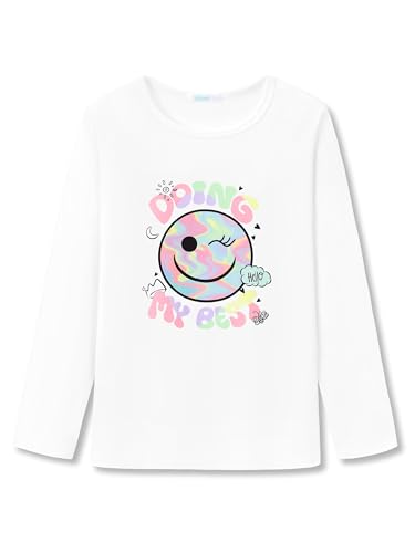 Dvenki Long Sleeve T-Shirt for Girls - Cute Roller Skating, Cheetah & Smiling Face Print Top Kids Graphic Tees Size 6-18, Doing My Best (Long Sleeves), 6