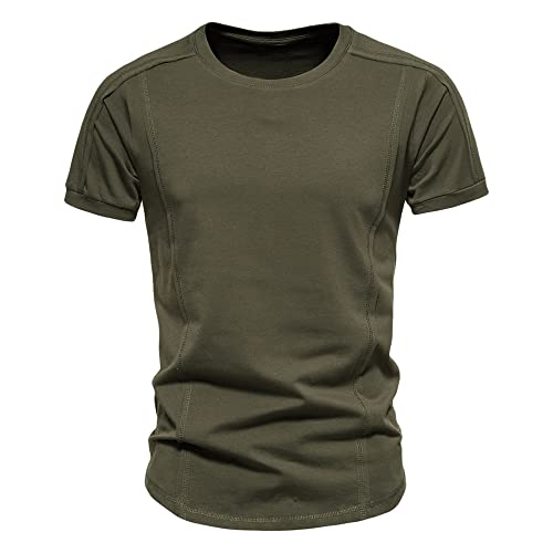 T-shirt d'été homme Jueshanzj vert militaire col rond taille M col indéformable