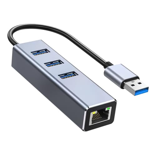 Adaptador USB a Ethernet 4 en 1 con Hub, Hub USB Ethernet y 1 Puerto RJ45 Gigabit 1000Mbps, Transmisión 5Gbps, Plug & Play, Compatible con MacBook, iMac, Surface, Chromebook, Windows, Linux y Tablets