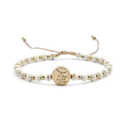 Cruzone St Michael Archanel Coin And Natural Round White Turquoise Beads Adjustable Bracelet For Women cover