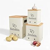 Domi & lo Kartoffel Aufbewahrungsbox - H&auml;lt Gem&uuml;se L&auml;nger Frisch - Ideal f&uuml;r Zwiebel, Kartoffel und Knoblauch Aufbewahrung - Gem&uuml;se Aufbewahrungsbox mit Bambus Deckel - Beige